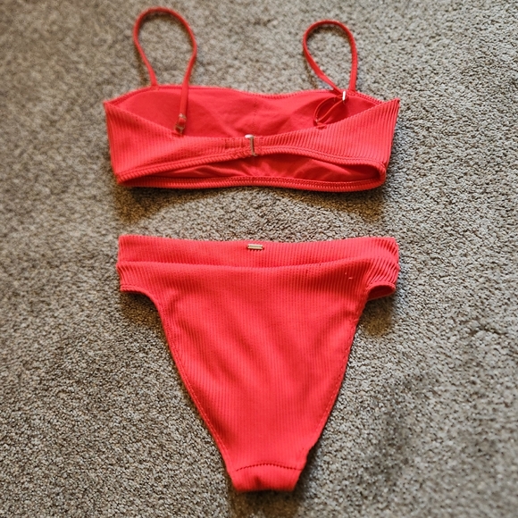 Neon Ribbed High Leg High Rise Bandeau Bikini set - Picture 4 of 5